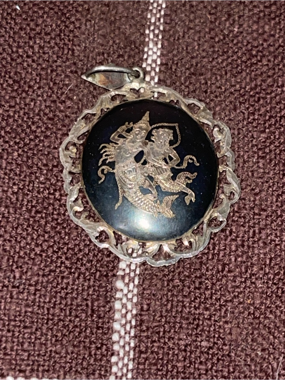 Black and Gold Round Pendant Necklace - Intricate Mythical Design